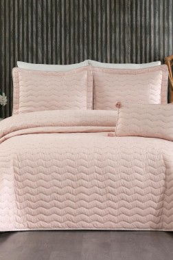 Çeyiz Diyarı - Perla King Size Quilted Bedspread 250x260 with Pillowcase, Full Bed, Cotton Fabric, Double Size Pink Çeyiz Diyarı - Perla King Size Quilted Bedspread 250x260 with Pillowcase, Full Bed, Cotton Fabric, Double Size Pink