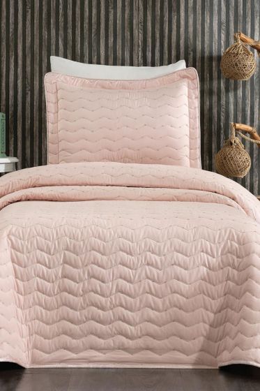 Perla Queen Size Quilted Bedspread 180x240 with Pillowcase, Queen Bed, Cotton Fabric, Single Size Pink