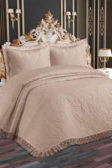 Perla Quilted Bedspread Set, Coverlet 240x260, Pillowcase 50x70, Double Size, Laced, Beige