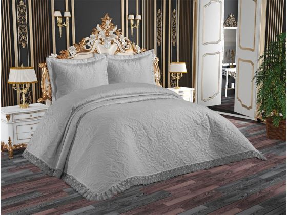Perla Quilted Bedspread Set, Coverlet 240x260, Pillowcase 50x70, Double Size, Laced, Gray