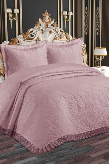 Perla Quilted Bedspread Set, Coverlet 240x260, Pillowcase 50x70, Double Size, Laced, Pink
