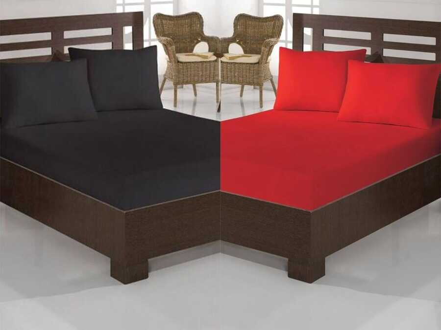 Perla Single Fitted Bedsheet Set RED BLACK - Thumbnail