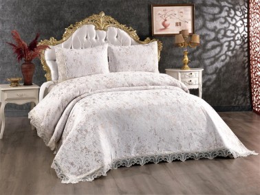 Perry Bedspread Set 3pcs, Coverlet 230x250, Pillowcase 50x70, Double Size, Cream Cappucino - Thumbnail