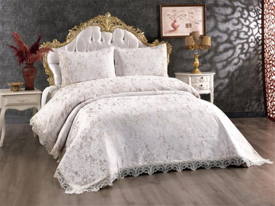 Perry Bedspread Set 3pcs, Coverlet 230x250, Pillowcase 50x70, Double Size, Cream Cappucino