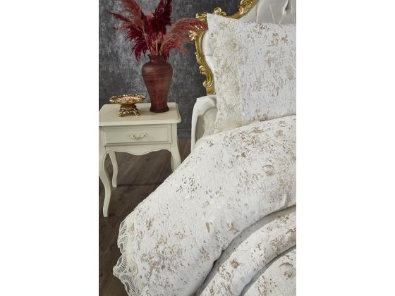 Perry Bedspread Set 3pcs, Coverlet 230x250, Pillowcase 50x70, Double Size, Cream Cappucino