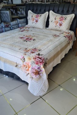 Pesta Quilted Bedspread Set 3pcs, Coverlet 240x250, Pillowcase 50x70, Double Size - Thumbnail