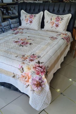 Pesta Quilted Bedspread Set 3pcs, Coverlet 240x250, Pillowcase 50x70, Double Size - Thumbnail