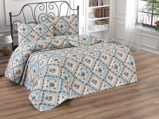  طقم غطاء سرير مبطن مزدوج - أزرق Petek 