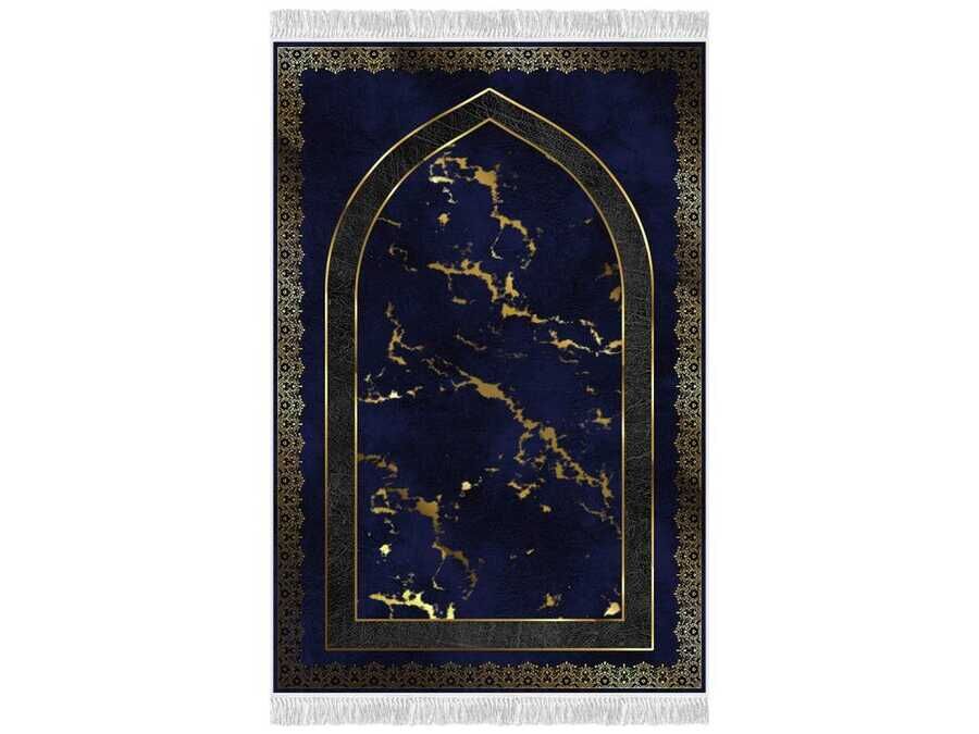 Peyda Velvet Prayer Rug Navy Blue