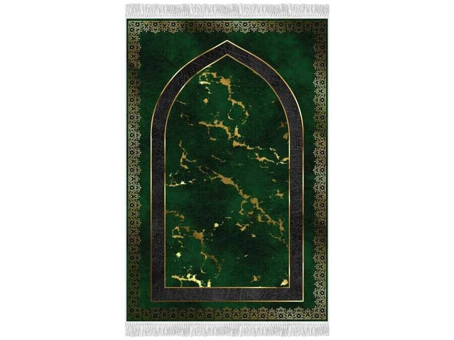 Peyda Velvet Prayer Rug Green - Thumbnail