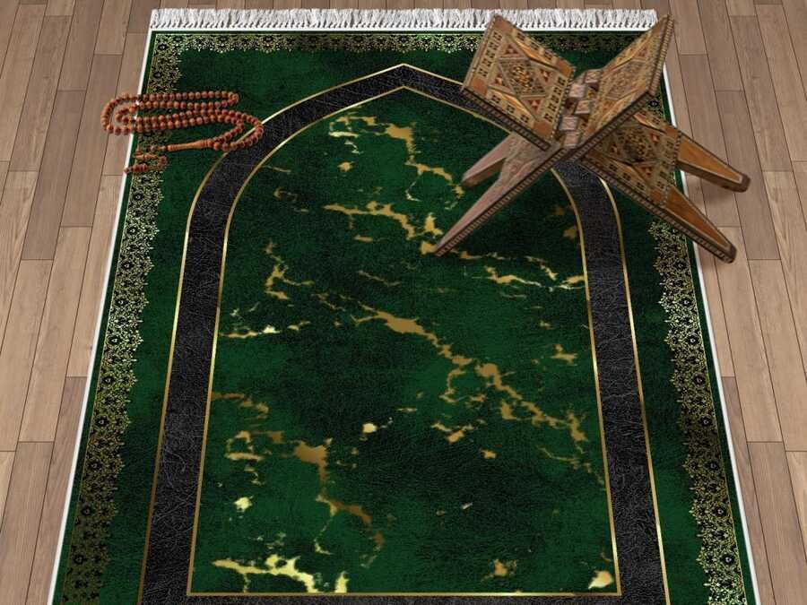 Peyda Velvet Prayer Rug Green - Thumbnail