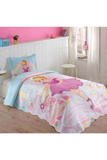 Pink Girl Printed Bedspread Set 2pcs, Coverlet 180x240, Pillowcase 50x70, Single Size, Queen Size