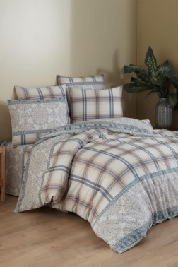Piroska Bedding Set 3 Pcs, Duvet Cover 160x200, Sheet 160x240, Pillowcase, Single Size, Self Patterned, Queen Bed Daily use Beige - Thumbnail