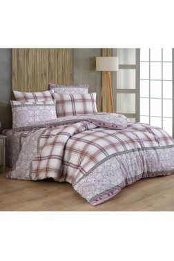 Piroska Bedding Set 3 Pcs, Duvet Cover 160x200, Sheet 160x240, Pillowcase, Single Size, Self Patterned, Queen Bed Daily use Lilac - Thumbnail