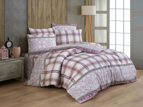 Piroska Bedding Set 4 Pcs, Duvet Cover, Bed Sheet, Pillowcase, Double Size, Self Patterned, Lilac