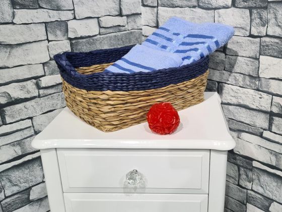 Plain Jacquard Towel Set 2pcs, 100% Cotton, Bath Towel 70x140, Hand Face Towel 50x90 Blue