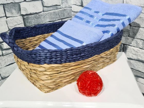 Plain Jacquard Towel Set 2pcs, 100% Cotton, Bath Towel 70x140, Hand Face Towel 50x90 Blue