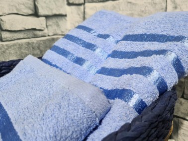 Plain Jacquard Towel Set 2pcs, 100% Cotton, Bath Towel 70x140, Hand Face Towel 50x90 Blue - Thumbnail