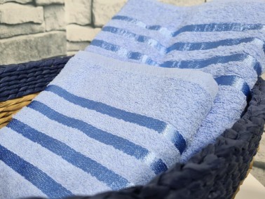 Plain Jacquard Towel Set 2pcs, 100% Cotton, Bath Towel 70x140, Hand Face Towel 50x90 Blue - Thumbnail