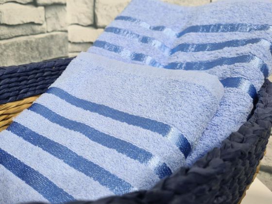 Plain Jacquard Towel Set 2pcs, 100% Cotton, Bath Towel 70x140, Hand Face Towel 50x90 Blue