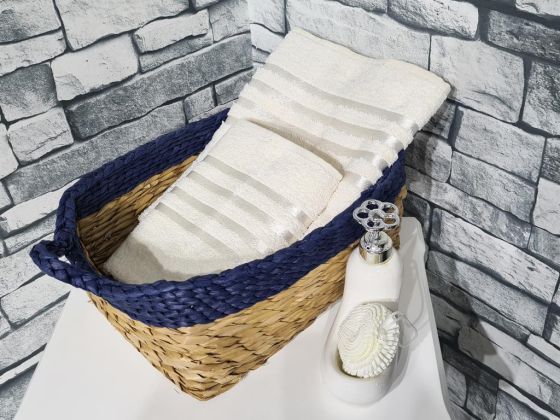 Plain Jacquard Towel Set 2pcs, 100% Cotton, Bath Towel 70x140, Hand Face Towel 50x90 Cream