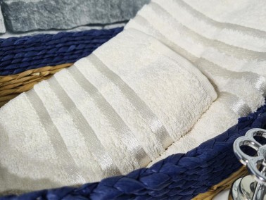 Plain Jacquard Towel Set 2pcs, 100% Cotton, Bath Towel 70x140, Hand Face Towel 50x90 Cream - Thumbnail