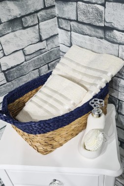 Plain Jacquard Towel Set 2pcs, 100% Cotton, Bath Towel 70x140, Hand Face Towel 50x90 Cream - Thumbnail