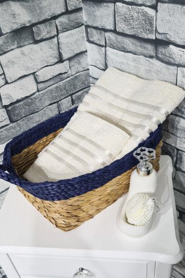 Plain Jacquard Towel Set 2pcs, 100% Cotton, Bath Towel 70x140, Hand Face Towel 50x90 Cream