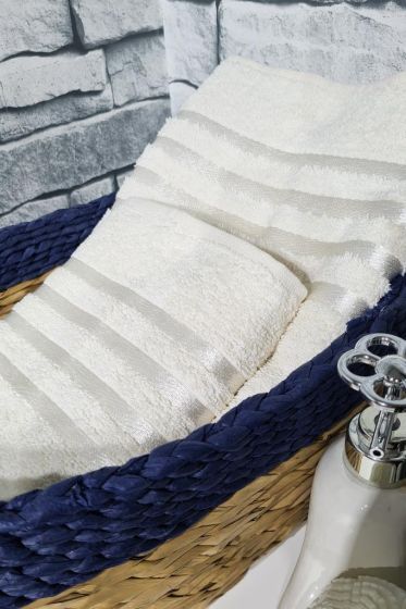 Plain Jacquard Towel Set 2pcs, 100% Cotton, Bath Towel 70x140, Hand Face Towel 50x90 Cream