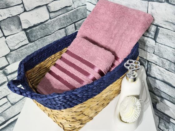 Plain Jacquard Towel Set 2pcs, 100% Cotton, Bath Towel 70x140, Hand Face Towel 50x90 Dry Rose