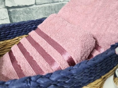 Plain Jacquard Towel Set 2pcs, 100% Cotton, Bath Towel 70x140, Hand Face Towel 50x90 Dry Rose - Thumbnail