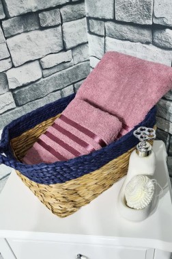 Plain Jacquard Towel Set 2pcs, 100% Cotton, Bath Towel 70x140, Hand Face Towel 50x90 Dry Rose - Thumbnail