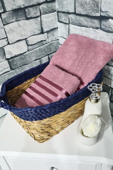 Plain Jacquard Towel Set 2pcs, 100% Cotton, Bath Towel 70x140, Hand Face Towel 50x90 Dry Rose