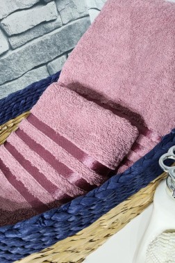 Plain Jacquard Towel Set 2pcs, 100% Cotton, Bath Towel 70x140, Hand Face Towel 50x90 Dry Rose - Thumbnail