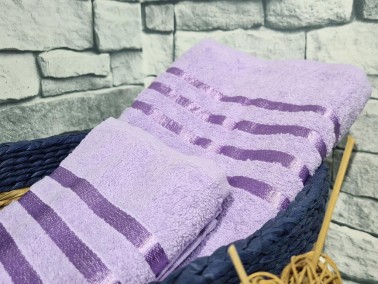 Plain Jacquard Towel Set 2pcs, 100% Cotton, Bath Towel 70x140, Hand Face Towel 50x90 Lilac - Thumbnail