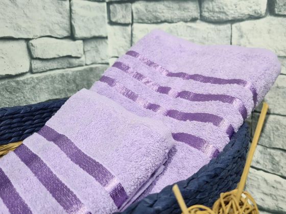 Plain Jacquard Towel Set 2pcs, 100% Cotton, Bath Towel 70x140, Hand Face Towel 50x90 Lilac