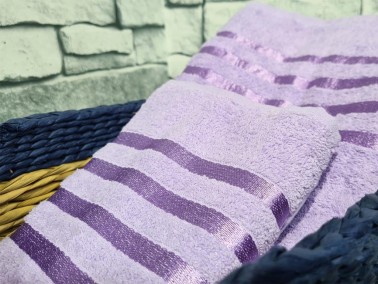 Plain Jacquard Towel Set 2pcs, 100% Cotton, Bath Towel 70x140, Hand Face Towel 50x90 Lilac - Thumbnail
