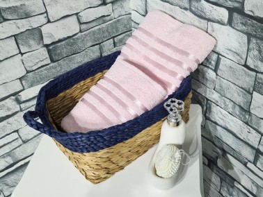 Plain Jacquard Towel Set 2pcs, 100% Cotton, Bath Towel 70x140, Hand Face Towel 50x90 Powder - Thumbnail