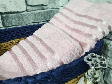 Plain Jacquard Towel Set 2pcs, 100% Cotton, Bath Towel 70x140, Hand Face Towel 50x90 Powder - Thumbnail