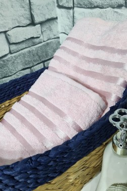 Plain Jacquard Towel Set 2pcs, 100% Cotton, Bath Towel 70x140, Hand Face Towel 50x90 Powder - Thumbnail