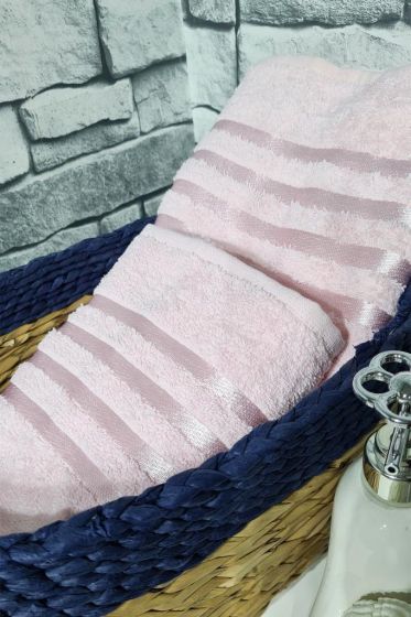Plain Jacquard Towel Set 2pcs, 100% Cotton, Bath Towel 70x140, Hand Face Towel 50x90 Powder