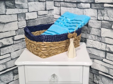 Plain Jacquard Towel Set 2pcs, 100% Cotton, Bath Towel 70x140, Hand Face Towel 50x90 Turquoise - Thumbnail