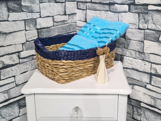 Plain Jacquard Towel Set 2pcs, 100% Cotton, Bath Towel 70x140, Hand Face Towel 50x90 Turquoise