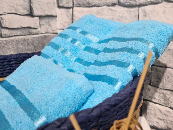 Plain Jacquard Towel Set 2pcs, 100% Cotton, Bath Towel 70x140, Hand Face Towel 50x90 Turquoise