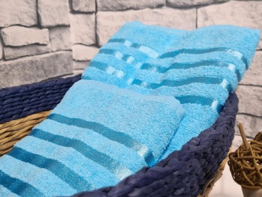 Plain Jacquard Towel Set 2pcs, 100% Cotton, Bath Towel 70x140, Hand Face Towel 50x90 Turquoise - Thumbnail