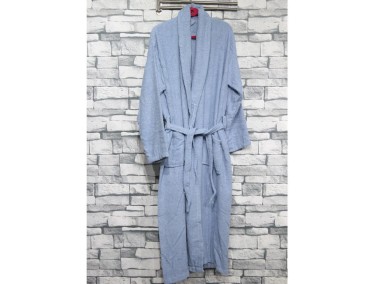 Plain Shawl Collar Large Size Single Bath Robe Blue - Thumbnail