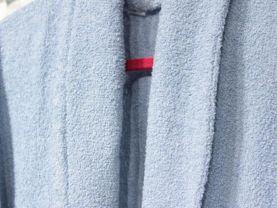 Plain Shawl Collar Large Size Single Bath Robe Blue