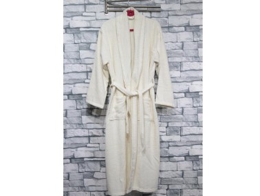 Plain Shawl Collar Large Size Single Bath Robe Cream - Thumbnail