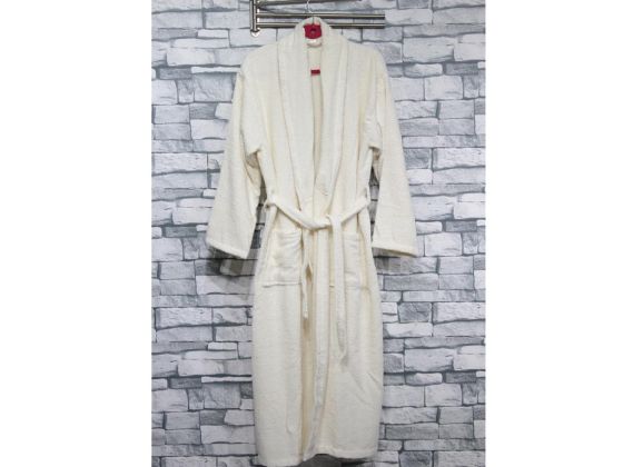 Plain Shawl Collar Large Size Single Bath Robe Cream