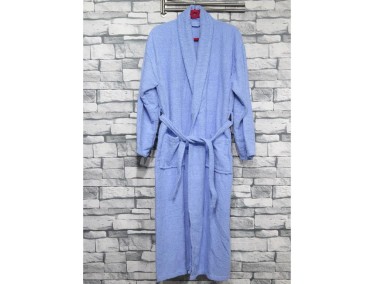 Plain Shawl Collar Large Size Single Bath Robe Dark Blue - Thumbnail